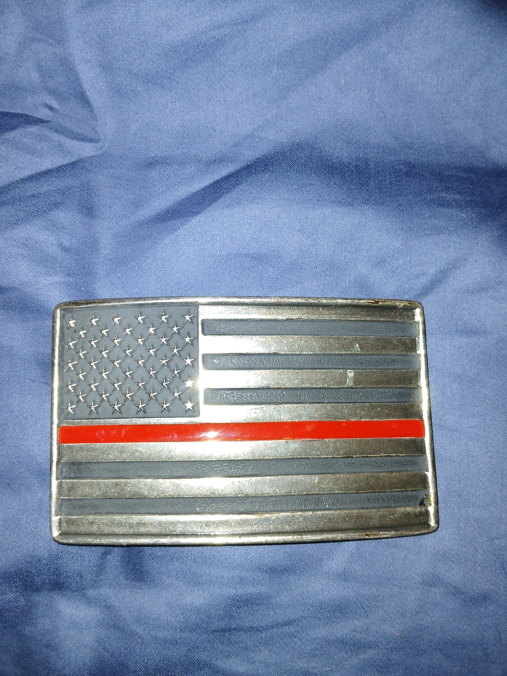 Montana Silversmiths Silver and Red Thin Red Line American Flag Belt Buckle